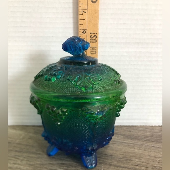 Vtg Jeanette Glass Blue Green Footed Dish - Picture 12 of 13